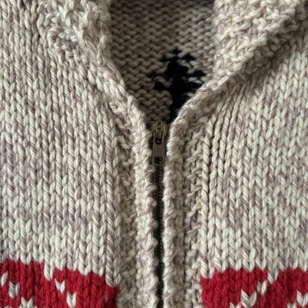 Vintage Sailing Wool Knit Cowichan Zip Cardigan 1950-70s cream red black - Picture 6 of 8